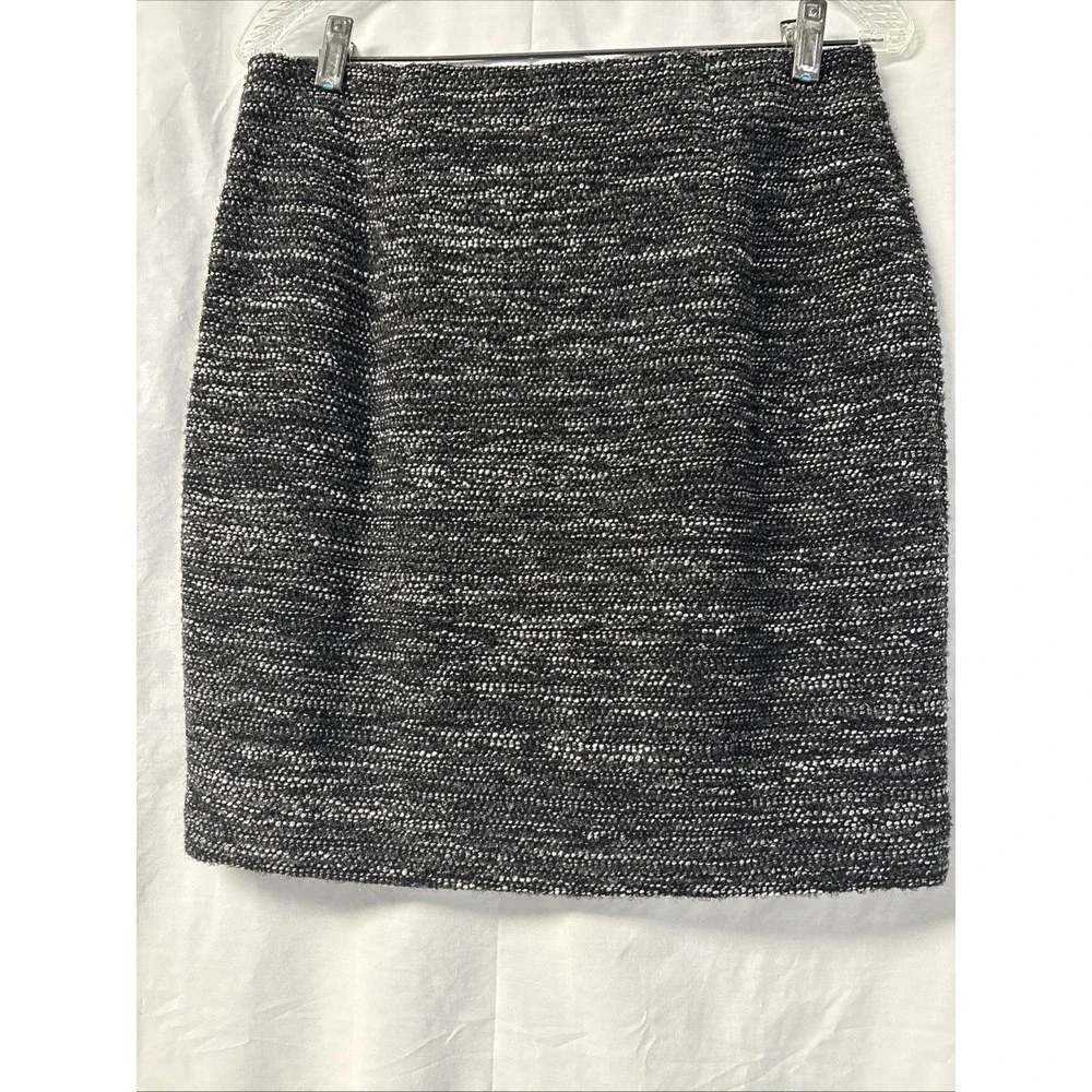 Ann Taylor Women Pencil Skirt Size 4 Black White Gray Tweed Wool Blend Lined